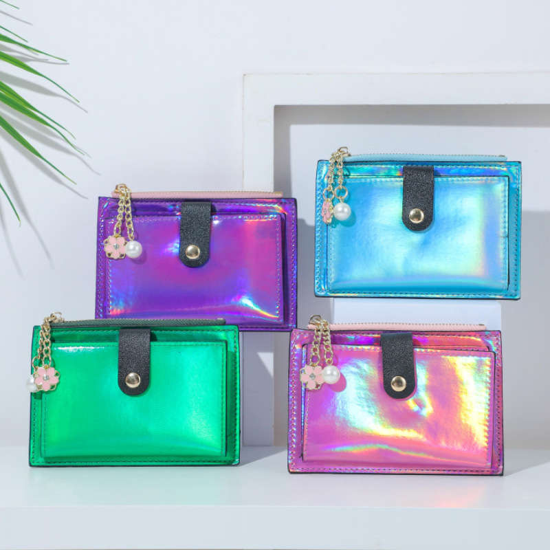 1pc Everyday Comfort Chic Holographic Synthetic Leather Wallet with Zipper Coin Purse Multiple