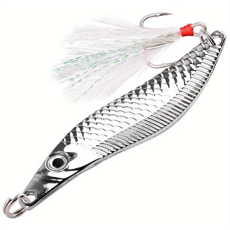 1pc 10g Leech Spinners Spoon Lures  Artificial Bait With Feather Hook Night Fishing Tackle