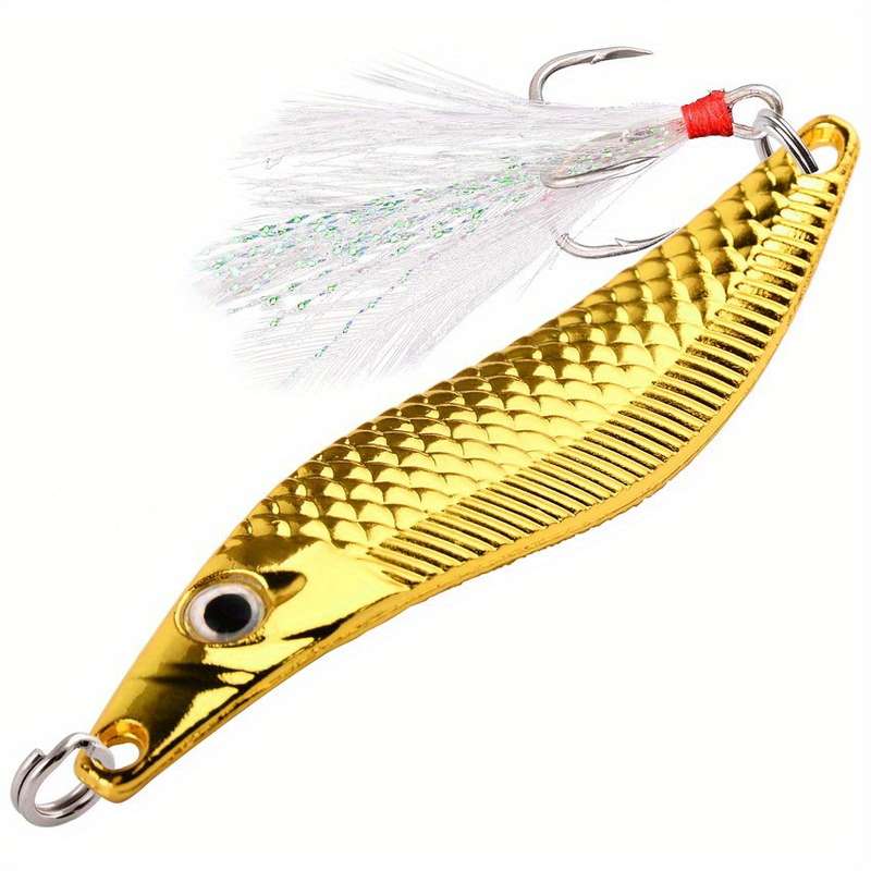 1pc 10g Leech Spinners Spoon Lures  Artificial Bait With Feather Hook Night Fishing Tackle