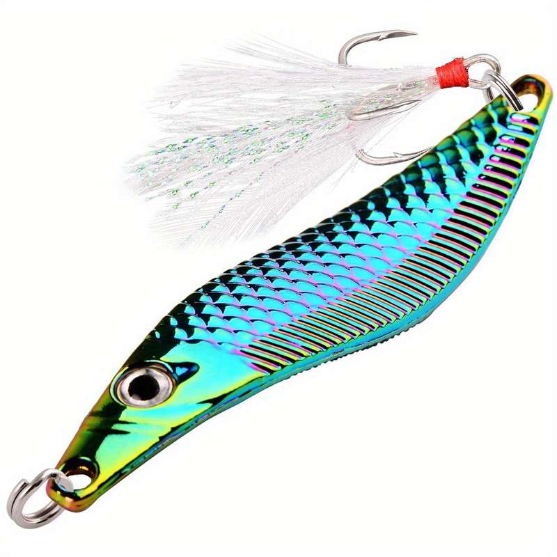 1pc 10g Leech Spinners Spoon Lures  Artificial Bait With Feather Hook Night Fishing Tackle