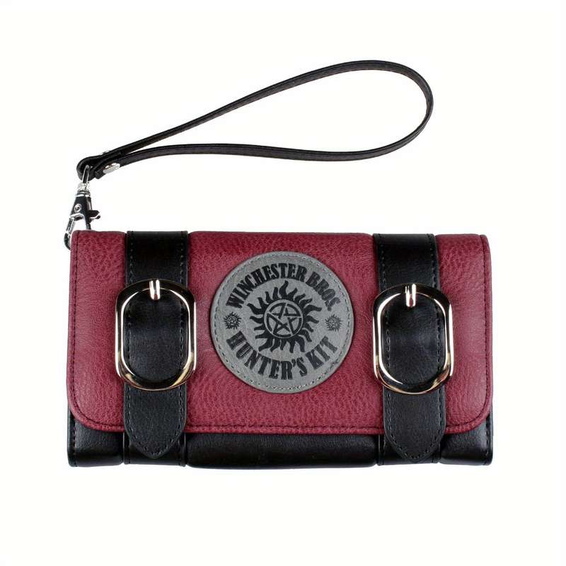 1pc Vintage Pattern Colorblock Long Purse Trifold Coin Purse Classic Card Case With Buckles Decor