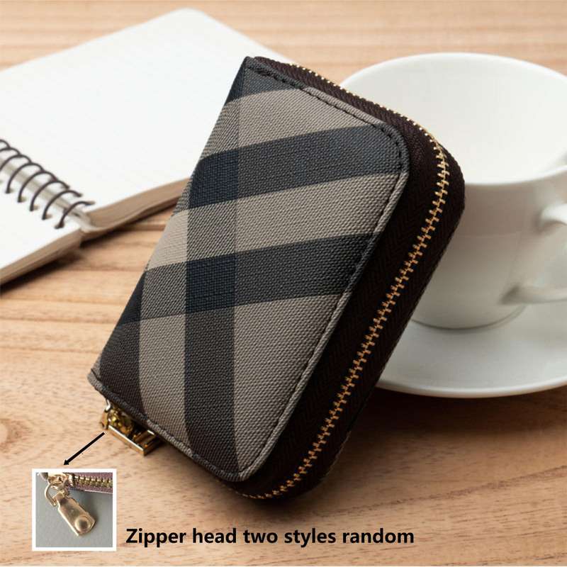 1pc Vintage Plaid Zipper Coin Purse Credit Card Holder for Women Compact Synthetic Leather Walle