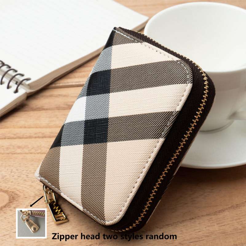 1pc Vintage Plaid Zipper Coin Purse Credit Card Holder for Women Compact Synthetic Leather Walle