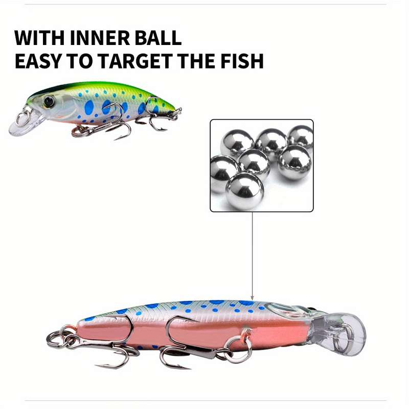1pc Proberos Premium Sinking Minnow Lure 5.69cm Hard Bait with 3D Eyes Dual Treble Hooks Li