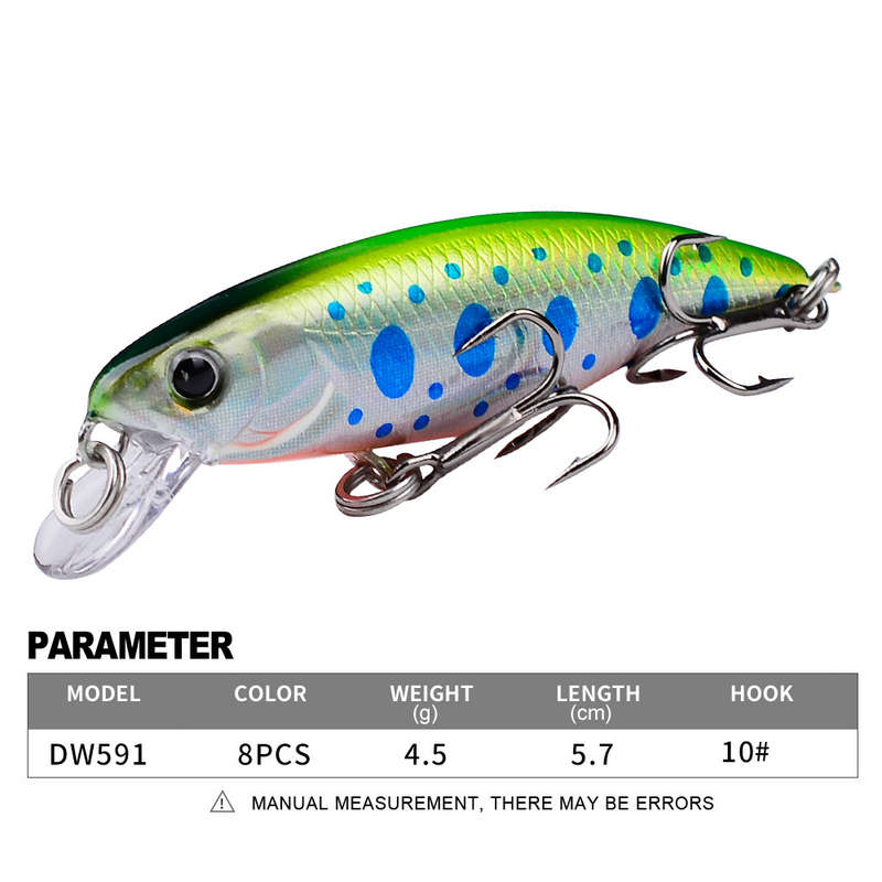 1pc Proberos Premium Sinking Minnow Lure 5.69cm Hard Bait with 3D Eyes Dual Treble Hooks Li