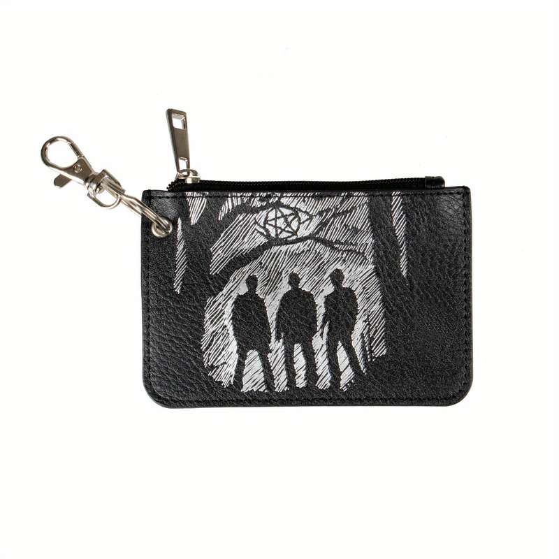 1pc Retro Pattern Mini Credit Card Case PU Leather Wallet Zipper Women's Coin Purse With Hook