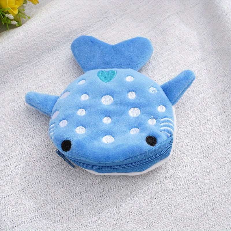 1pc Cute Big Mouth Shark Design Men's Coin Wallet Small Wallet Plush Bag