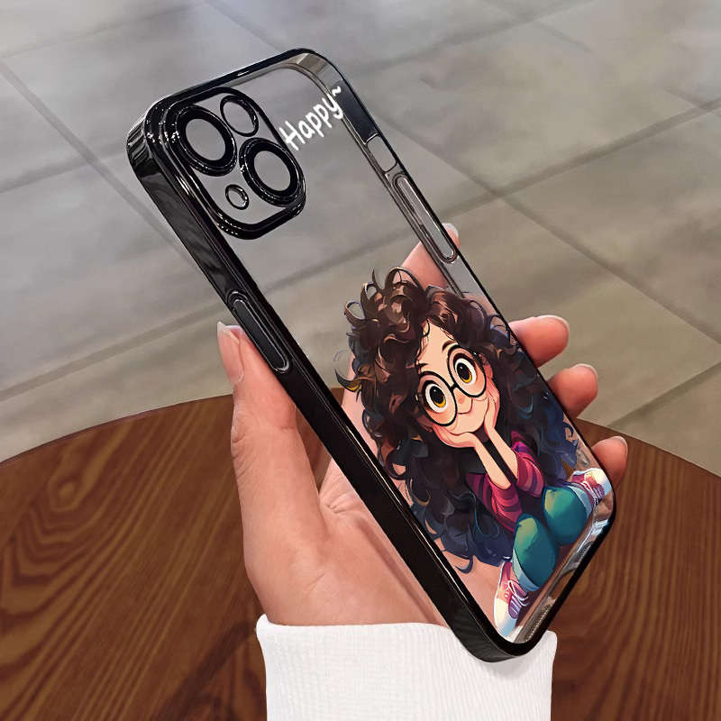 1Pc Multicolor  For iPhone 12 Curly Haired Girl Phone Case
