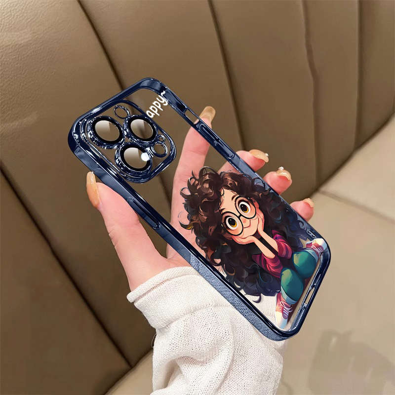1Pc Multicolor  For iPhone 12 Curly Haired Girl Phone Case