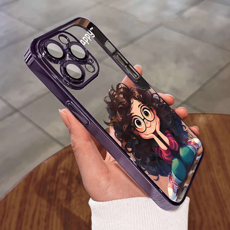1Pc Multicolor  For iPhone 12 Curly Haired Girl Phone Case