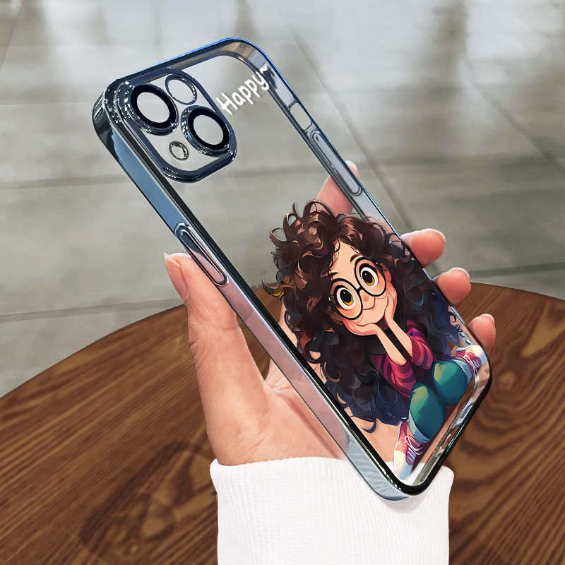 1Pc Multicolor  For iPhone 12 Curly Haired Girl Phone Case