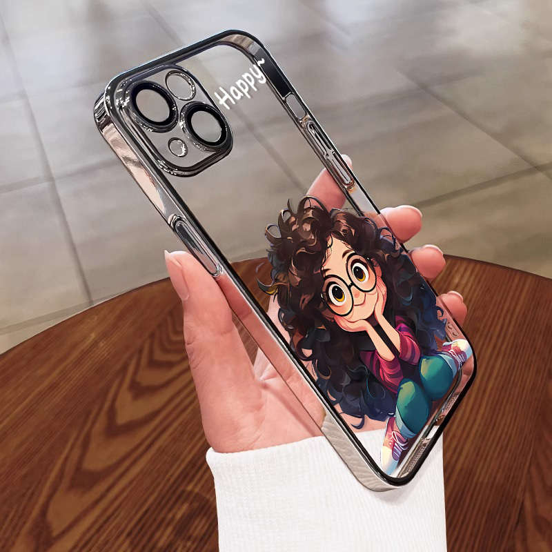 1Pc Multicolor  For iPhone 12 Curly Haired Girl Phone Case