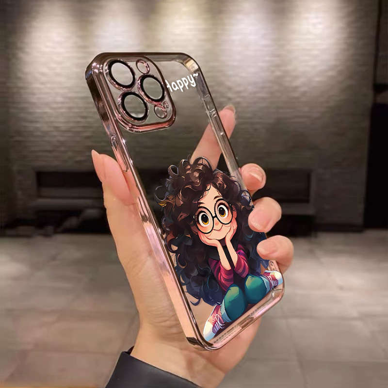 1Pc Multicolor  For iPhone 12 Curly Haired Girl Phone Case