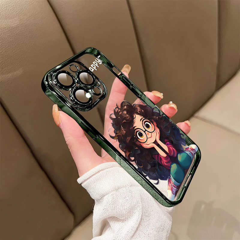 1Pc Multicolor  For iPhone 12 Curly Haired Girl Phone Case