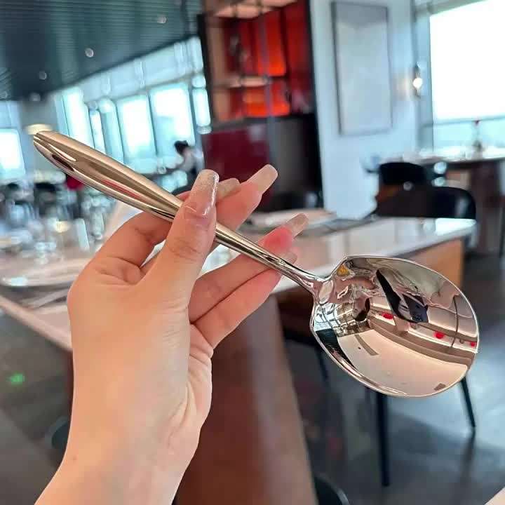 1pc Heavy-Duty Stainless Steel Serving Spoon with Ergonomic Thick Handle for Kitchen Dining R