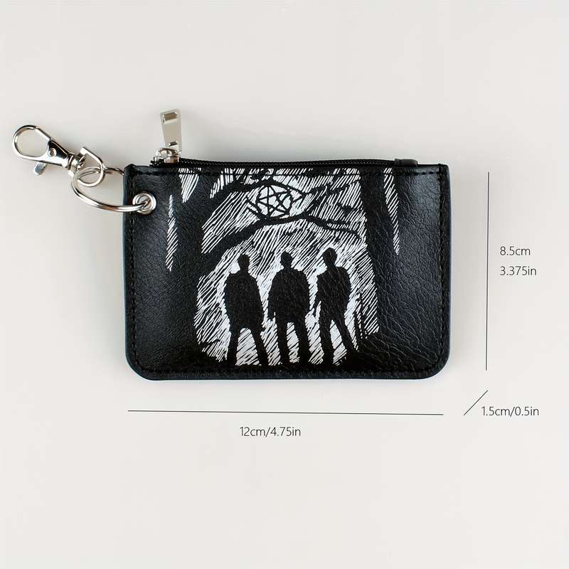 1pc Retro Pattern Mini Credit Card Case PU Leather Wallet Zipper Women's Coin Purse With Hook
