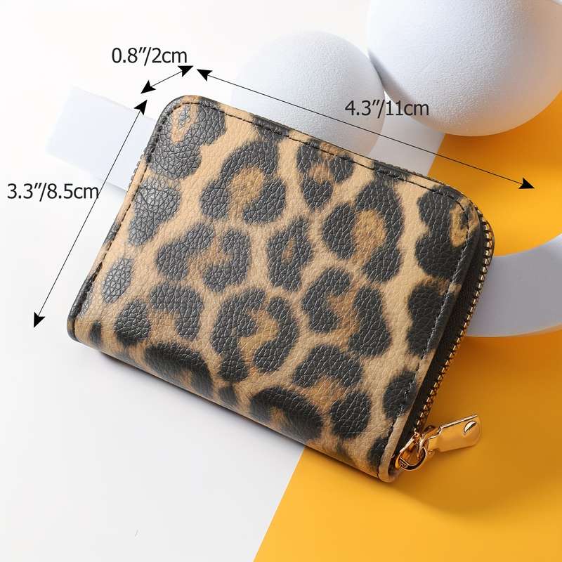 1pc Stylish Leopard Print Women's Compact WalletFaux Leather with Zipper Closure Credit Card Ho