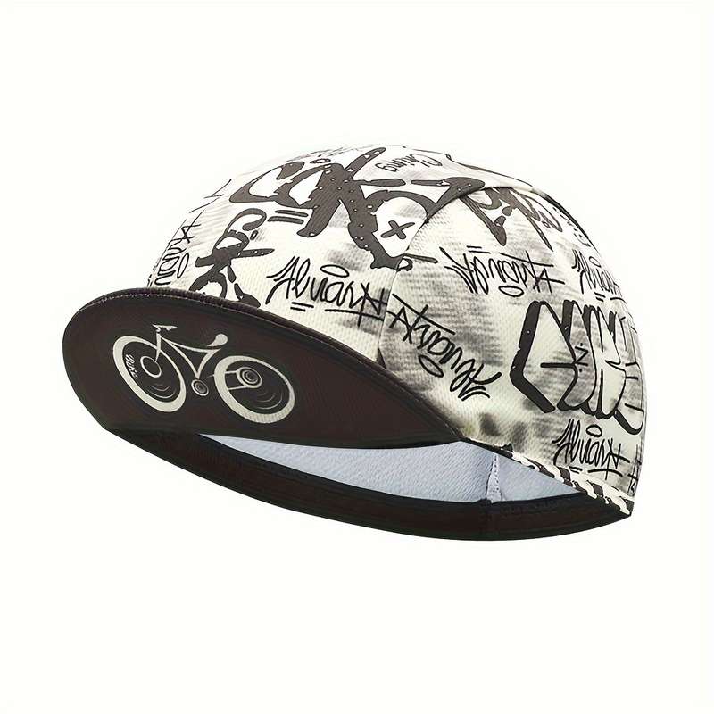 1pc Retro-Inspired Quick-Dry Cycling Cap with Graffiti Bicycle Design Breathable Sun-Protectiv