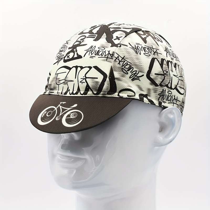 1pc Retro-Inspired Quick-Dry Cycling Cap with Graffiti Bicycle Design Breathable Sun-Protectiv