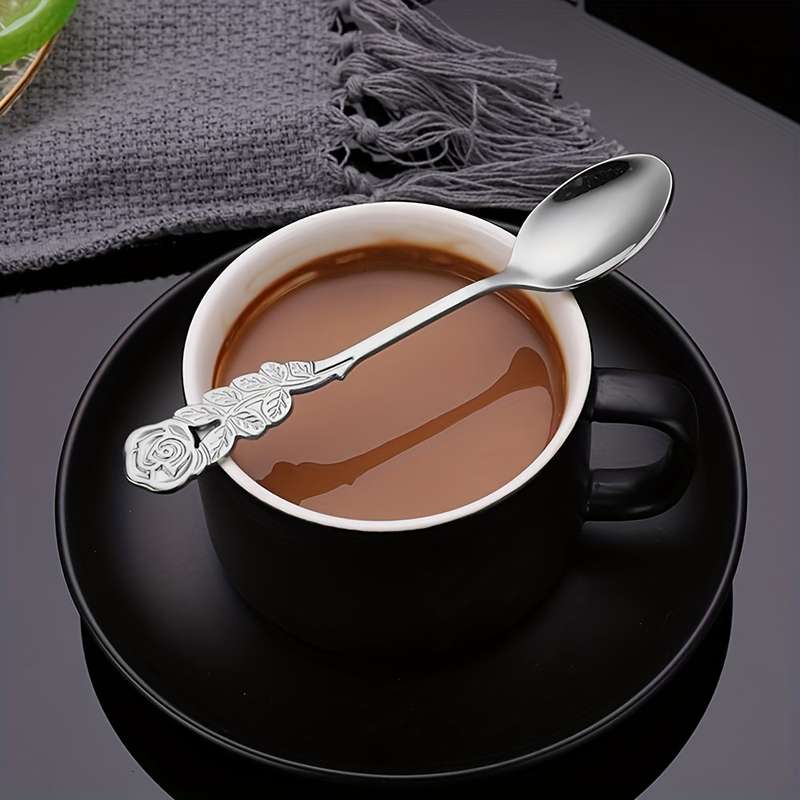 8pcs Set Rose Handle Design Stainless Steel Coffee Spoons 12.7 cm Perfect for Cappuccino Ch
