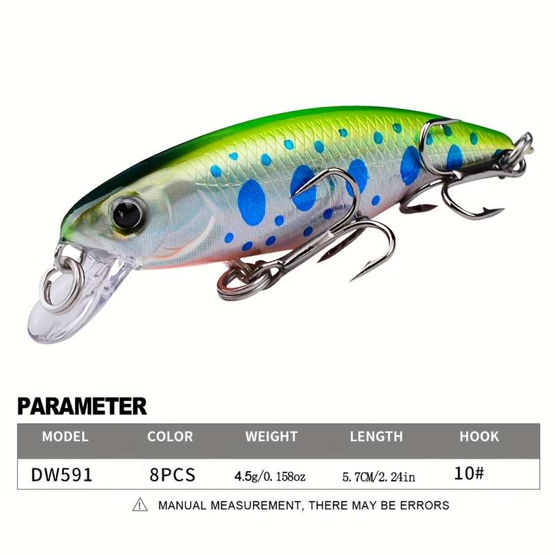 1pc Proberos Premium Sinking Minnow Lure 5.69cm Hard Bait with 3D Eyes Dual Treble Hooks Li