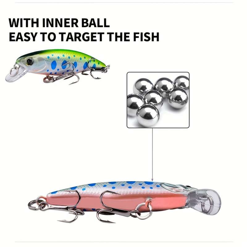 1pc Proberos Premium Sinking Minnow Lure 5.69cm Hard Bait with 3D Eyes Dual Treble Hooks Li