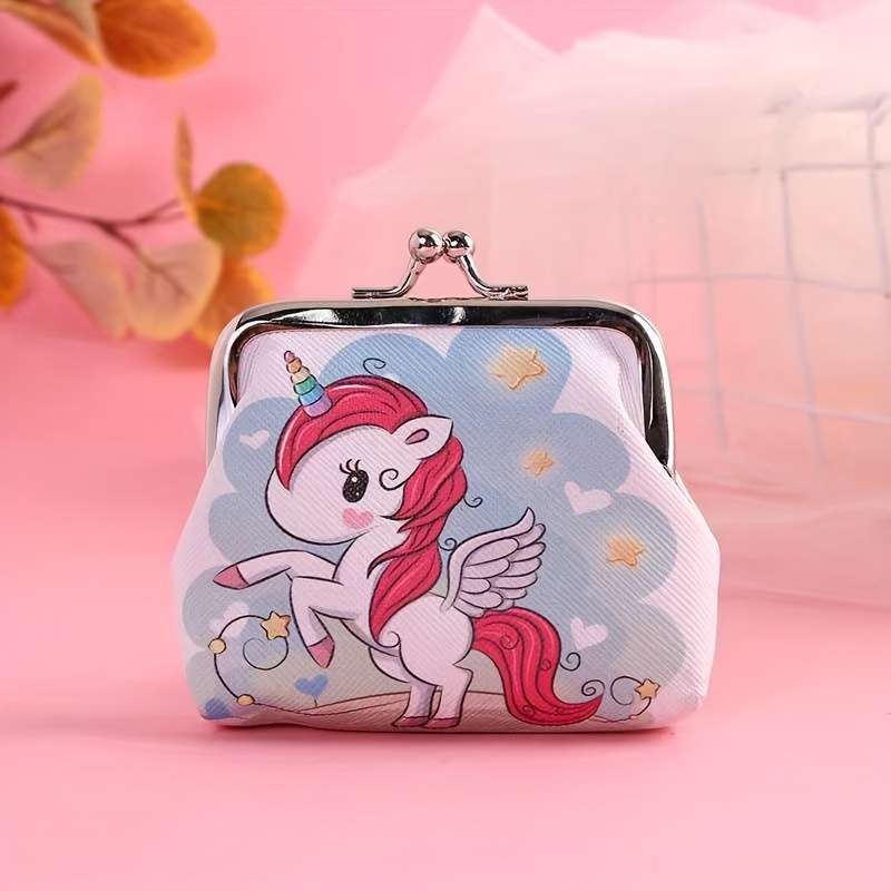 1pc BDQPIN Adorable Unicorn-Themed Mini Wallet for GirlsDurable Faux Leather Coin Purse with Col