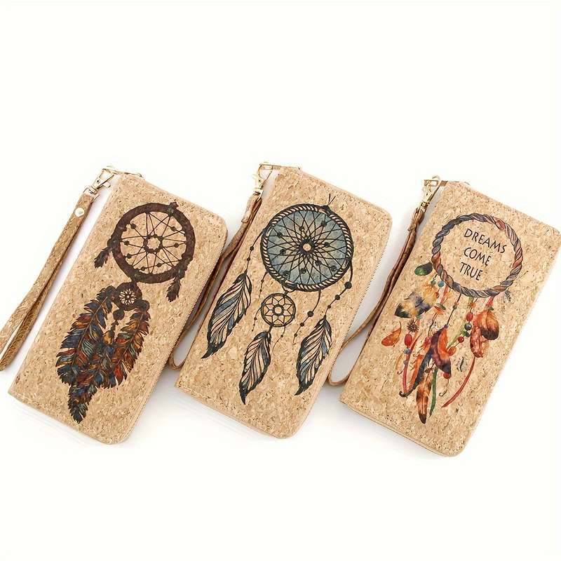 1pc Women'S Classic Faux Leather Wallet with Dreamcatcher Print Multi-Functional Large Capacity Z
