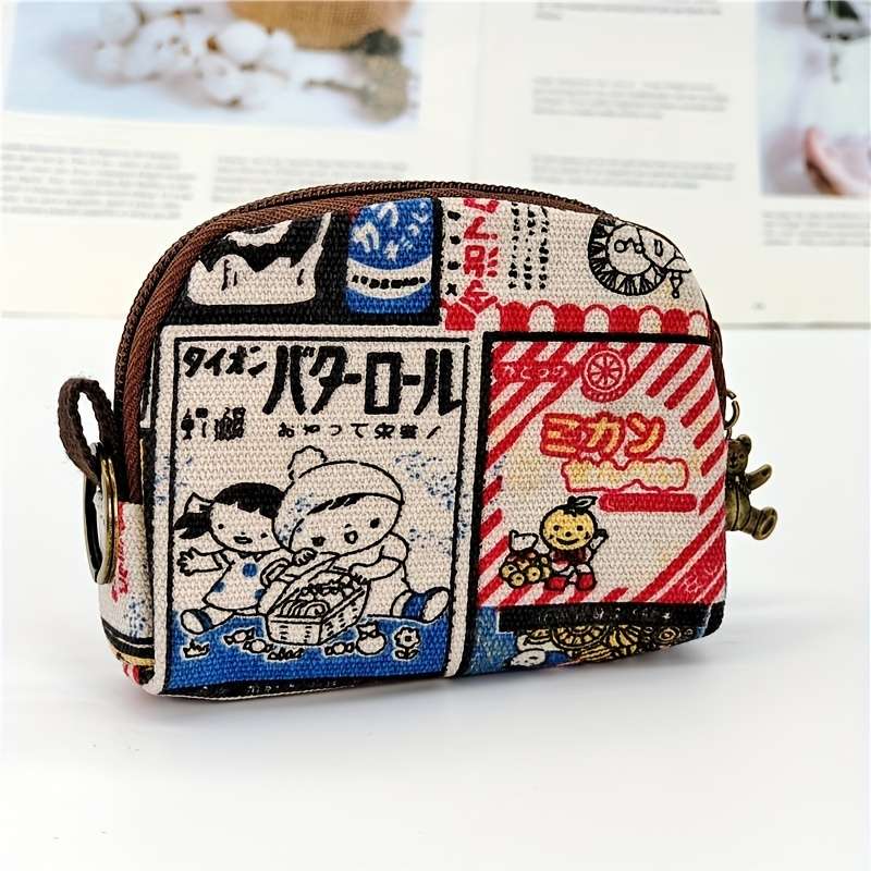 1pc Cute Animal Pattern Canvas Coin Purse High Quality Mini Wallet with Zipper Semicircle Clu