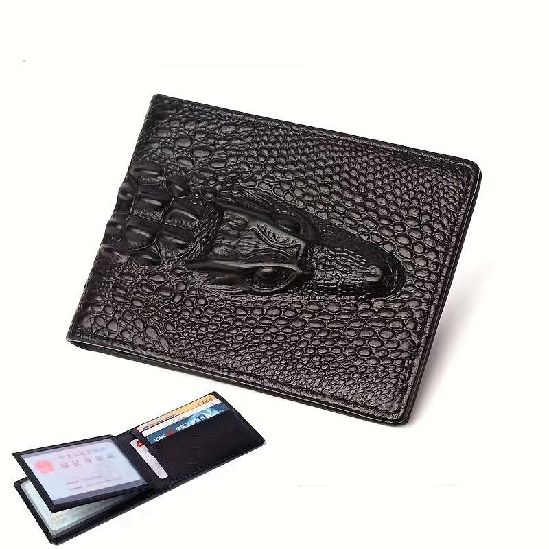 1pc Men's Crocodile Pattern Short Wallet Cool Slim Wallet Multiple Card Slots Purse Card Holder Hor