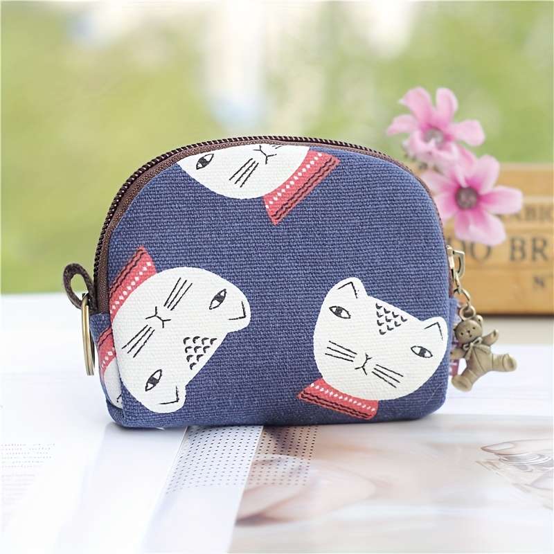 1pc Cute Animal Pattern Canvas Coin Purse High Quality Mini Wallet with Zipper Semicircle Clu