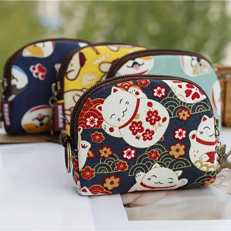 1pc Cute Animal Pattern Canvas Coin Purse High Quality Mini Wallet with Zipper Semicircle Clu