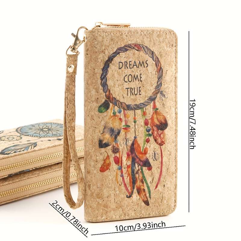 1pc Women'S Classic Faux Leather Wallet with Dreamcatcher Print Multi-Functional Large Capacity Z