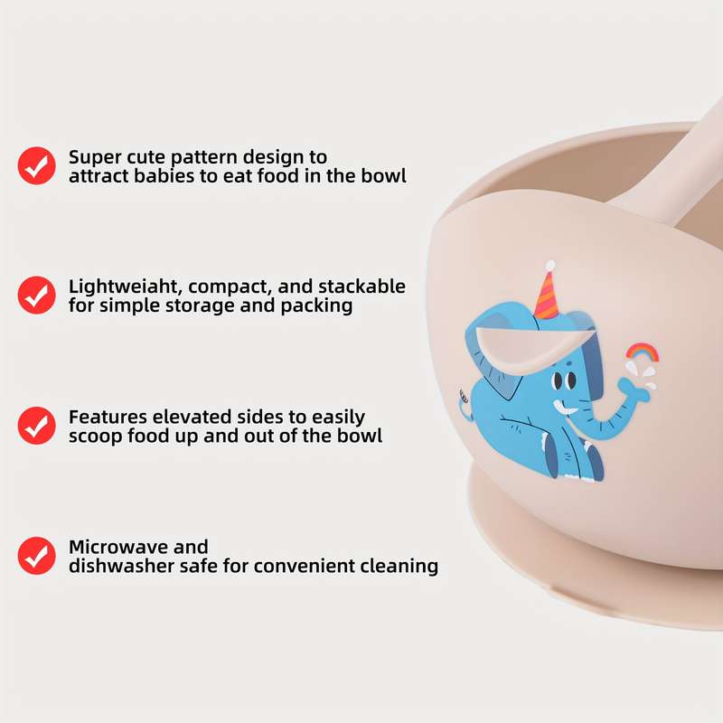 2pcs Silicone Set with Spoon for Babies Kids Toddlers Baby Led Weaning Food Plates First