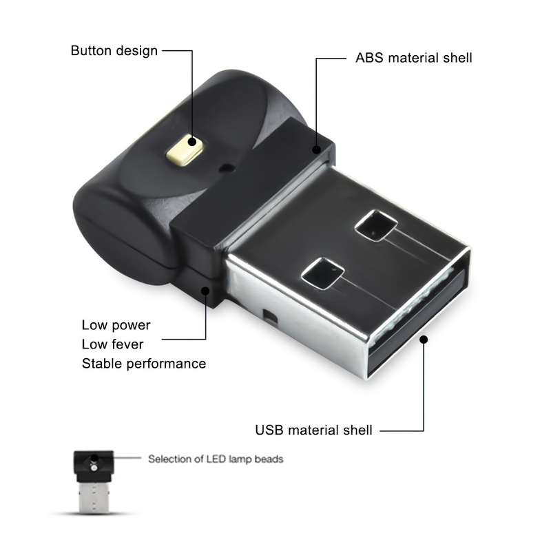 1pc Car Mini USB Seven Color Adjustable Color Decorative Ambient Light Soft Light A