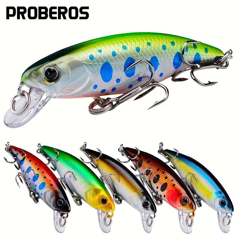 1pc Proberos Premium Sinking Minnow Lure 5.69cm Hard Bait with 3D Eyes Dual Treble Hooks Li