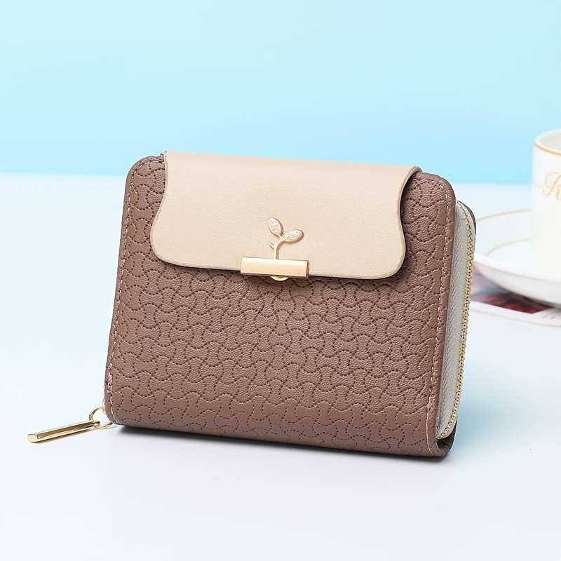 1pc Women's Zipper Wallet With Buckle Bifold Compact Pocket Wallet Coin Purse With ID Window Cas