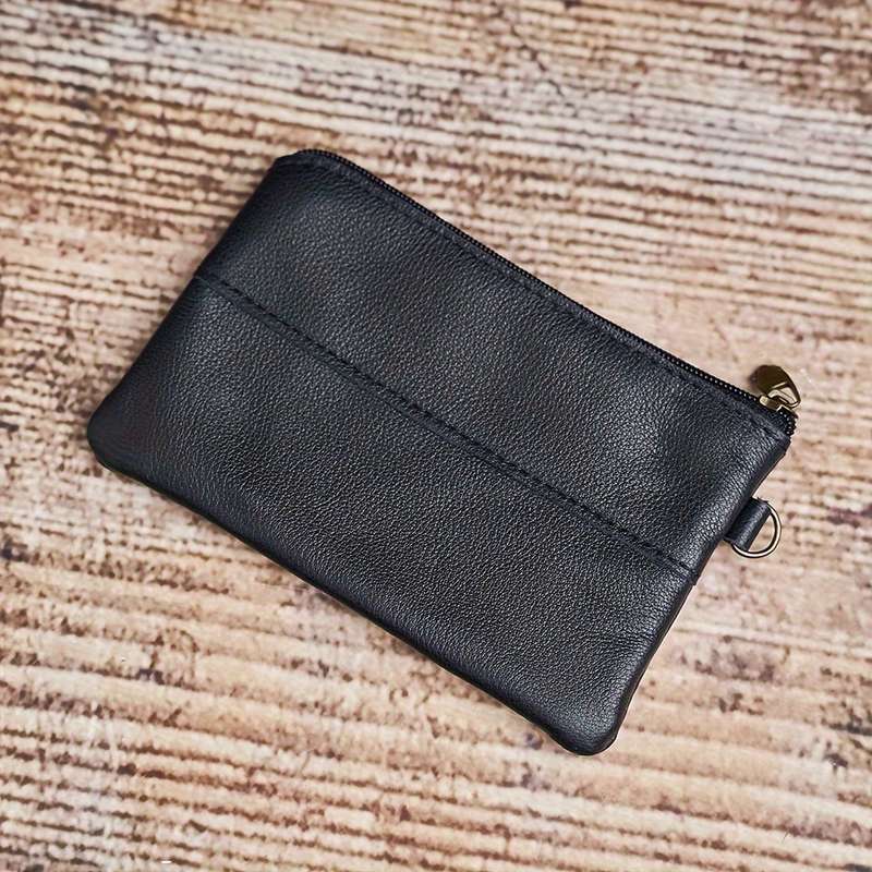 1pc Men's Top Layer Cowhide Coin Purse Simple Ultra-thin Card Holder Document Bag Retro Zippe