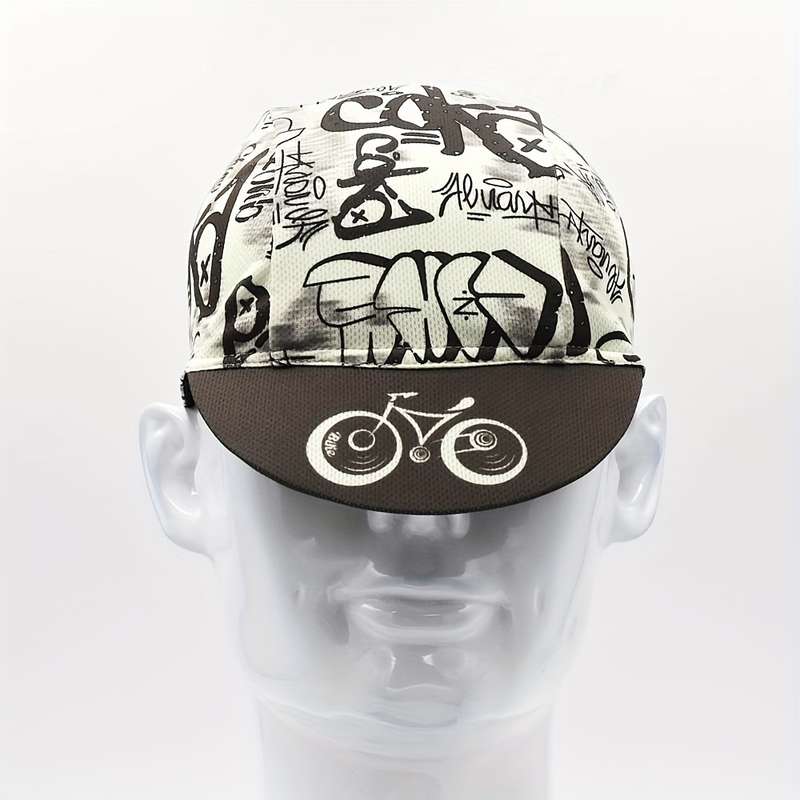 1pc Retro-Inspired Quick-Dry Cycling Cap with Graffiti Bicycle Design Breathable Sun-Protectiv