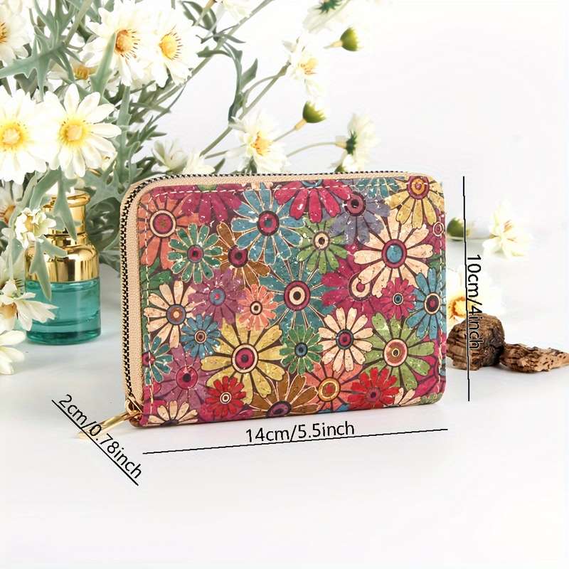 1pc Vintage Mandala Womens WalletHigh-Quality Cork Material Floral Print Design with Multiple