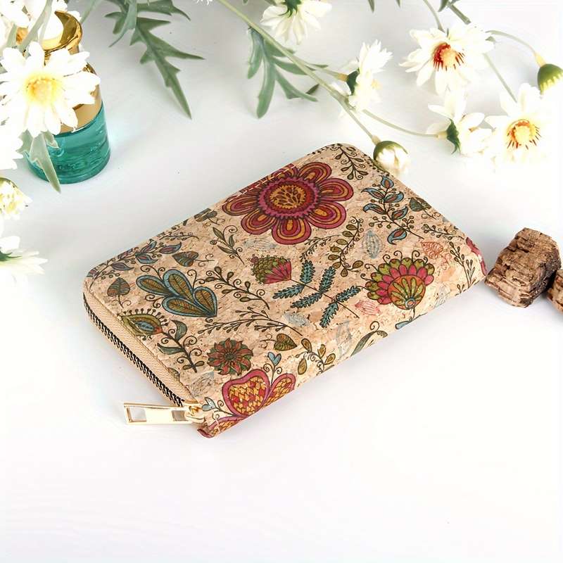 1pc Vintage Mandala Womens WalletHigh-Quality Cork Material Floral Print Design with Multiple