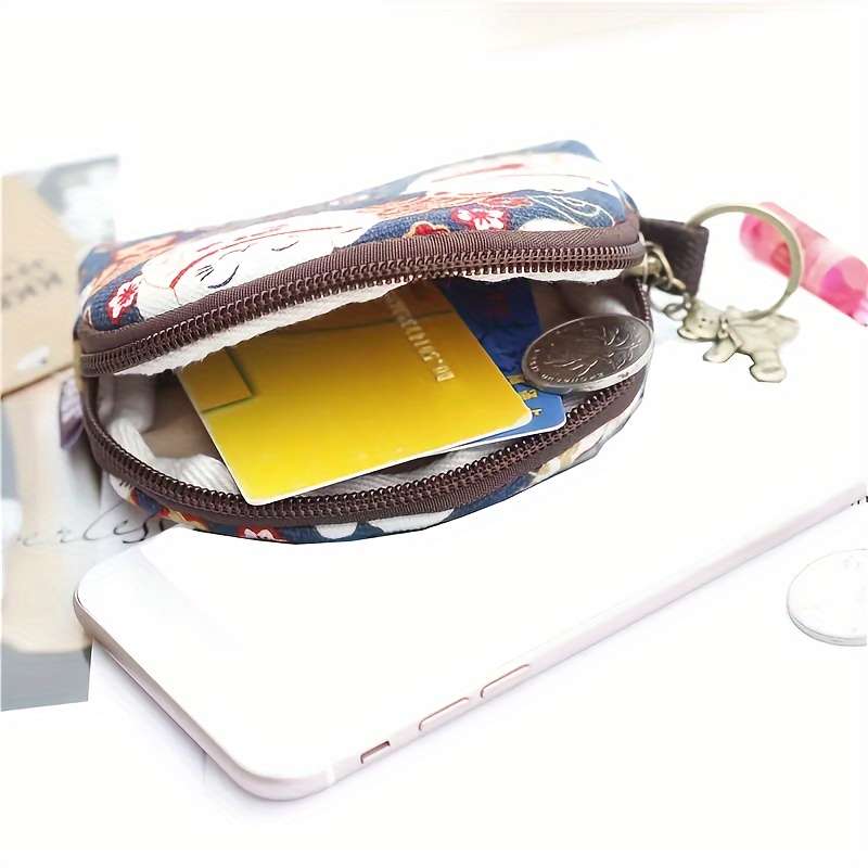 1pc Cute Animal Pattern Canvas Coin Purse High Quality Mini Wallet with Zipper Semicircle Clu