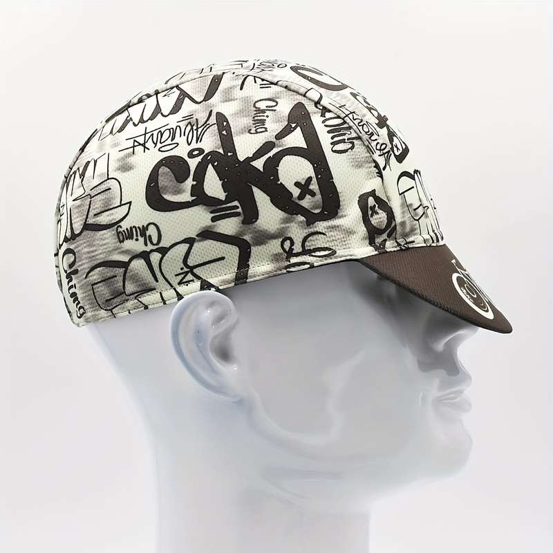 1pc Retro-Inspired Quick-Dry Cycling Cap with Graffiti Bicycle Design Breathable Sun-Protectiv
