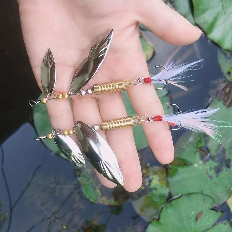 1pc Metal Sliver Rotating Sequins Spoon Lure 7g 10g Spinner Fishing Hard Bait With Feather Treb