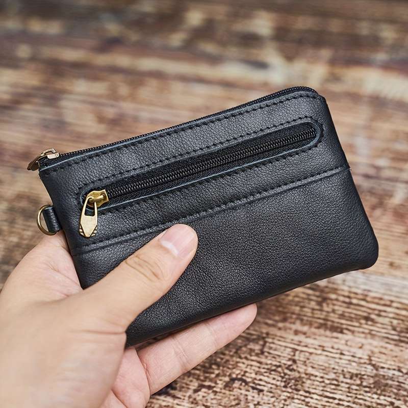 1pc Men's Top Layer Cowhide Coin Purse Simple Ultra-thin Card Holder Document Bag Retro Zippe