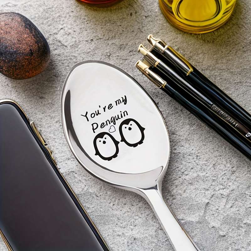 1pc 2.54 cmYou're My Penguin  Engraved Stainless Steel Spoon Adorable Gift for Boyfriend Gir
