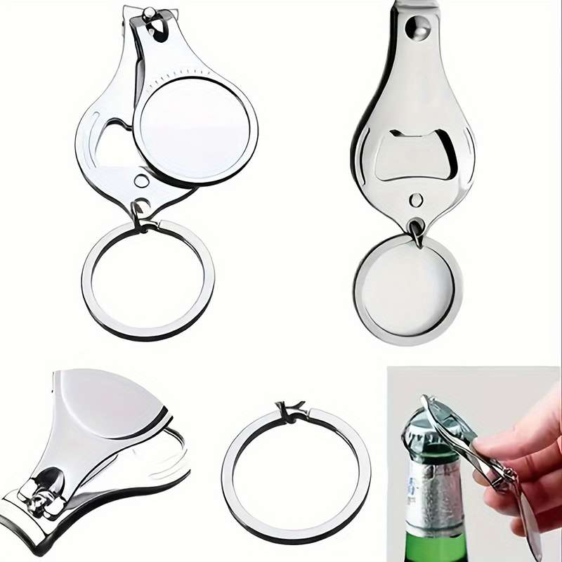 1pc 3in1 Stainless Steel Keychain with Bottle Opener and Nail Clippers Compact Multi-Tool for