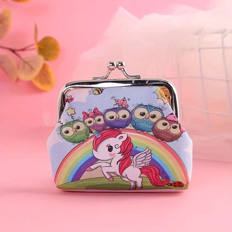 1pc BDQPIN Adorable Unicorn-Themed Mini Wallet for GirlsDurable Faux Leather Coin Purse with Col