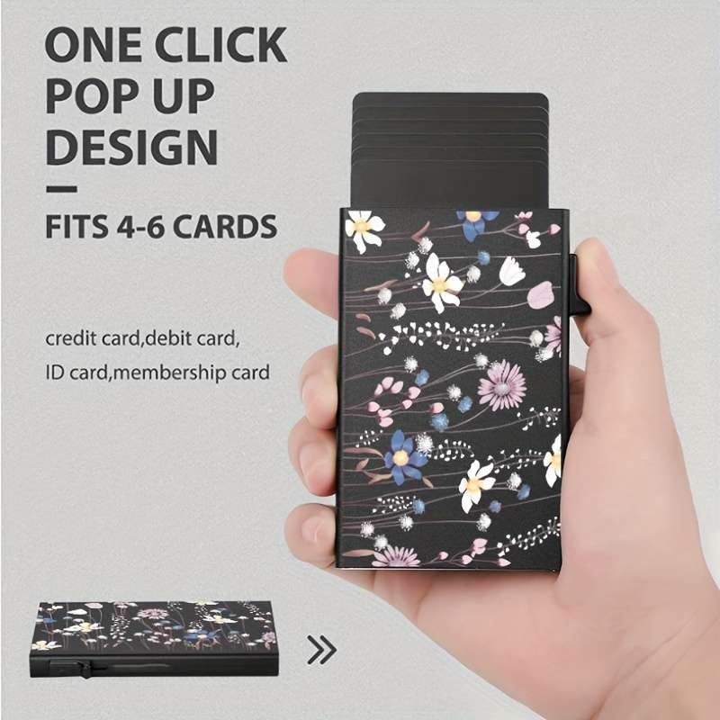 1pc RFID-Blocking Aluminum Alloy WalletSleek Black Pop-Up Credit ID Card Holder with Easy Acc