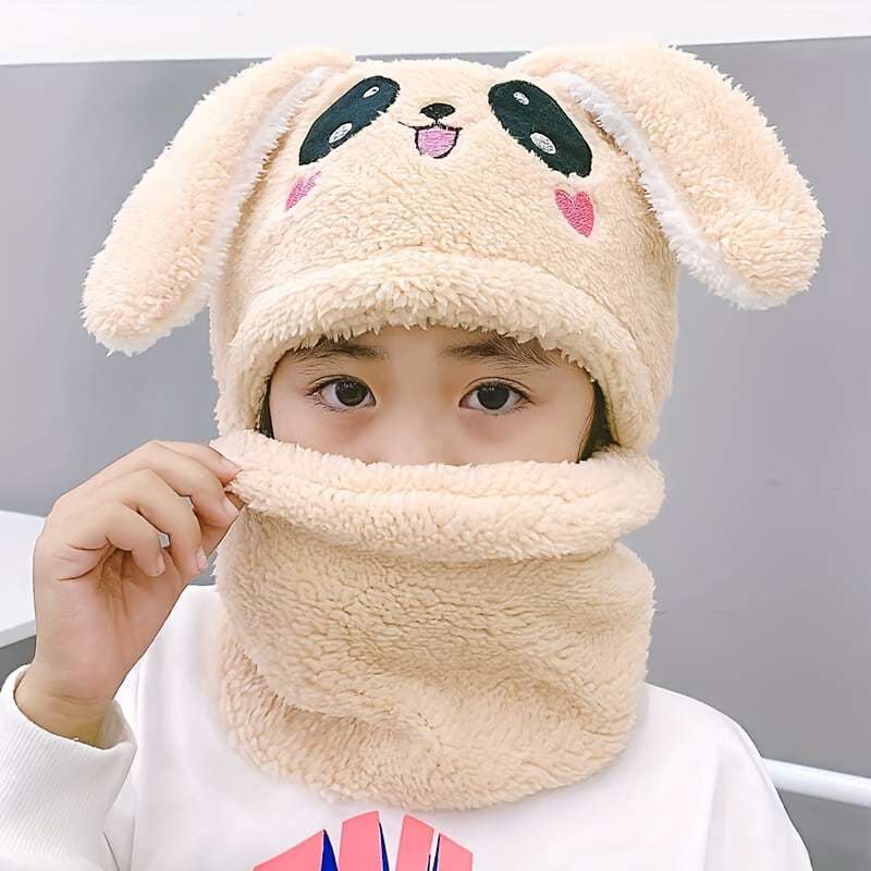 Winter Hat Color Khaki  Hat And Scarf All In One